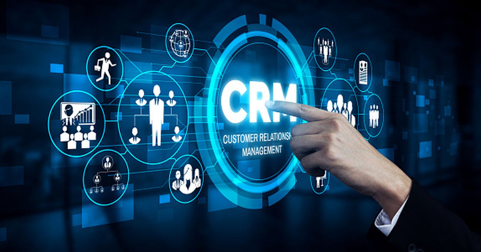 Man touching CRM with finger